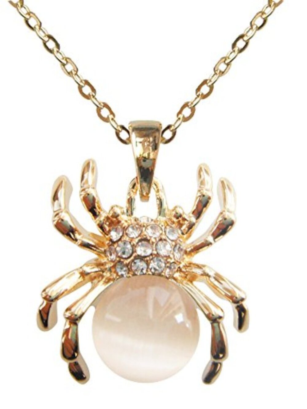 New - 18k Gold Plated‎ Opal Crystal Spider Pendant Necklace 16"+2"